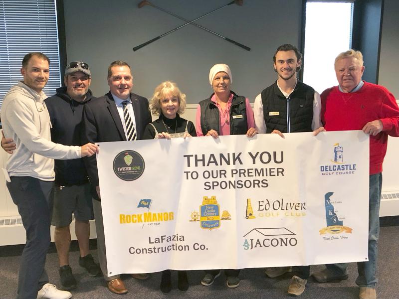 Bayhealth fundraiser golf tournament organizers shown are (l-r) Delcastle Golf Course staff members Matt Storck and Shawn Muldoon; Bayhealth Foundation Director of Development Charles Desch; Bayhealth family nurse practitioner Sandra Voss, NP-C; and golf course staff members Stephanie Jacono, Brandon Karpinski and Glenn Orem. SUBMITTED PHOTO
